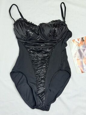 Vintage 90’s Miraclesuit Black Sequins Swimsuit Ruched One Piece Women's 10 NEW
